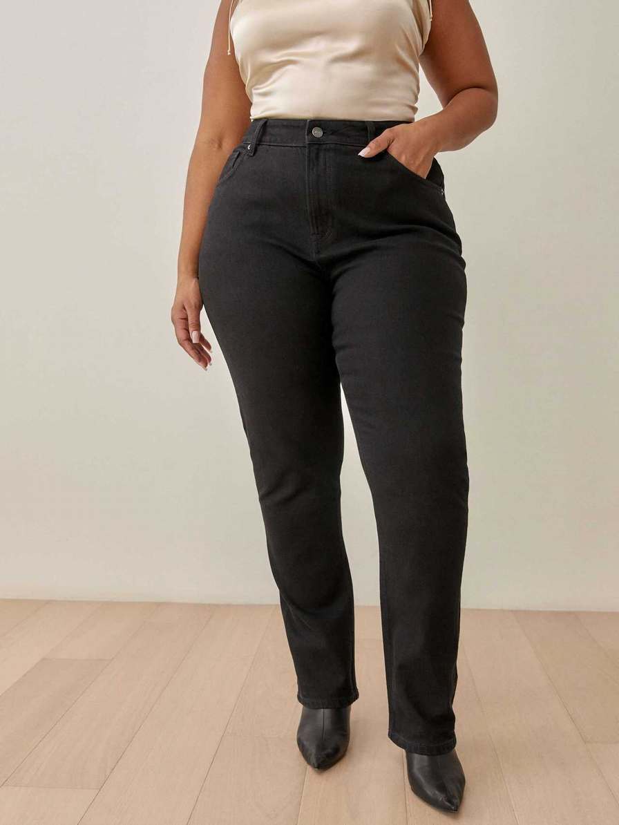 Women's Reformation Liza Ultra High Rise Straight Jeans Black | USA-4725160