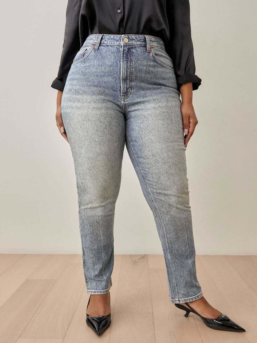 Women's Reformation Liza Ultra High Rise Straight Jeans Blue | USA-5412603