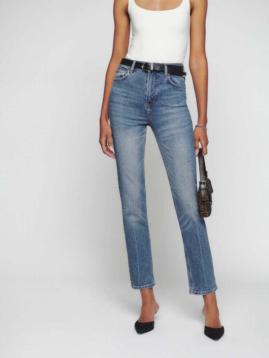 Women's Reformation Liza Ultra High Rise Straight Jeans Blue | USA-7653210