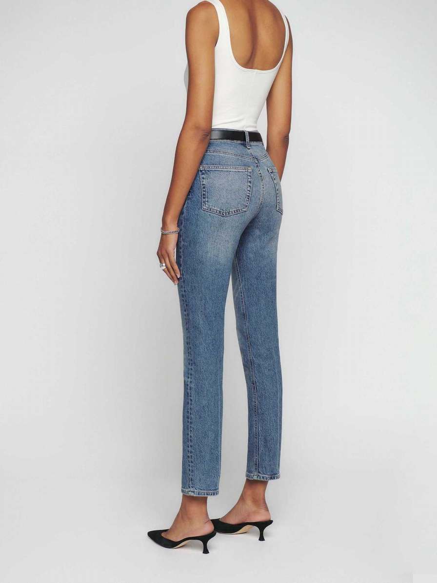 Women's Reformation Liza Ultra High Rise Straight Jeans Blue | USA-7653210