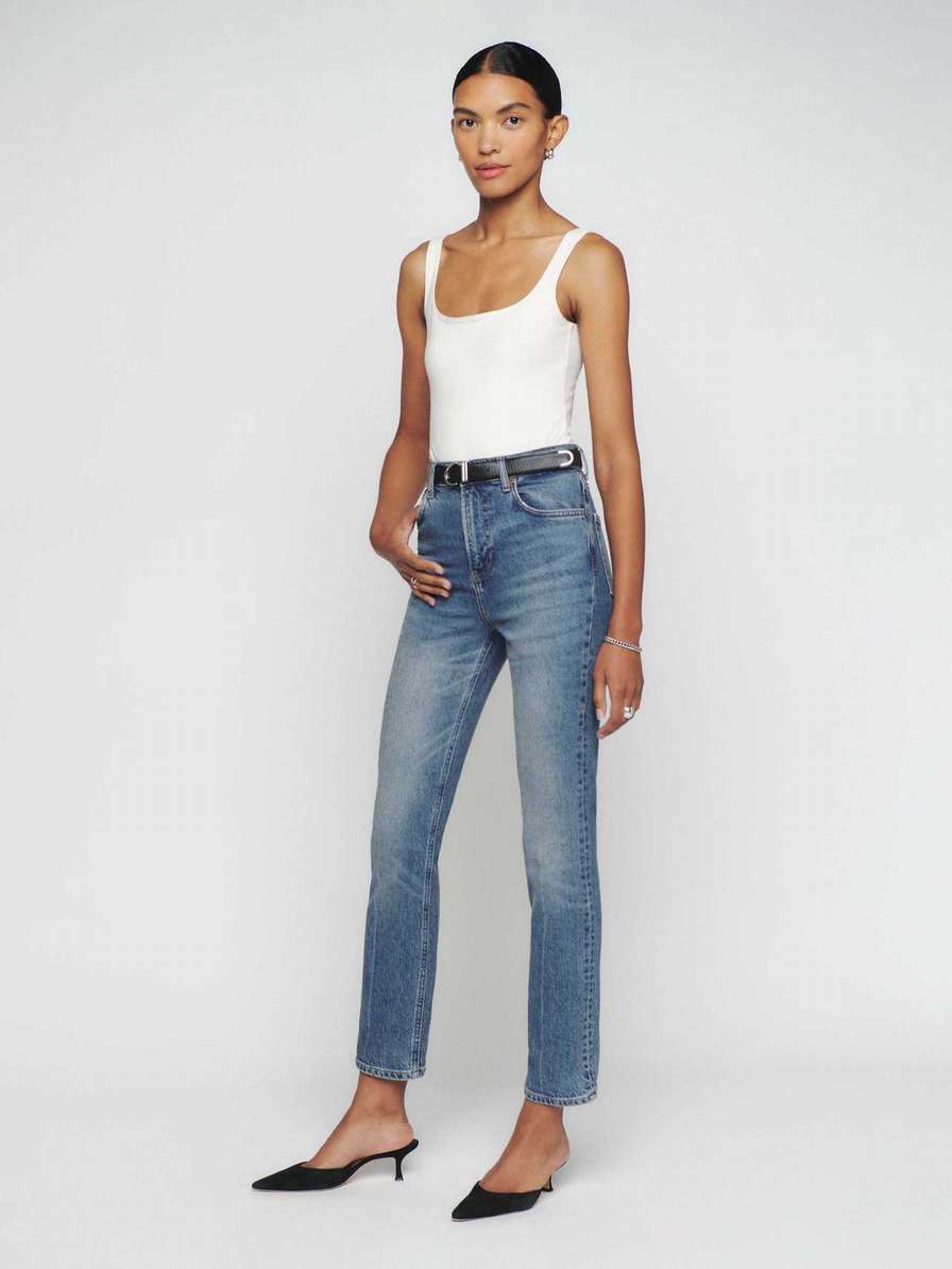 Women's Reformation Liza Ultra High Rise Straight Jeans Blue | USA-7653210