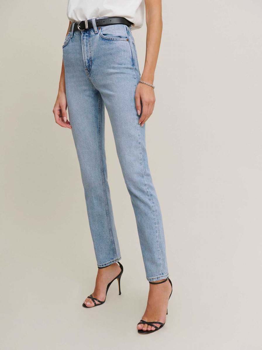 Women's Reformation Liza Ultra High Rise Straight Jeans Azure | USA-8023174