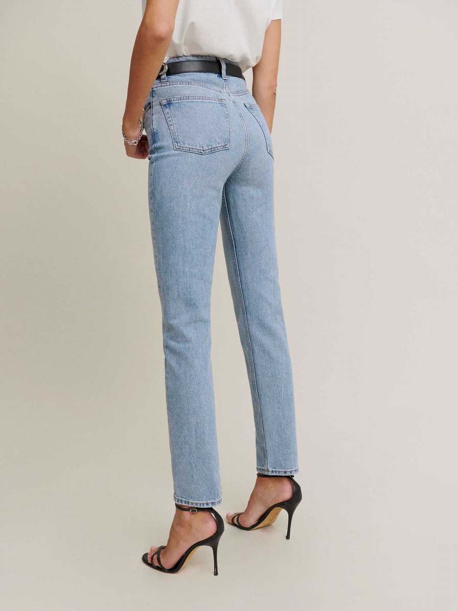 Women's Reformation Liza Ultra High Rise Straight Jeans Azure | USA-8023174