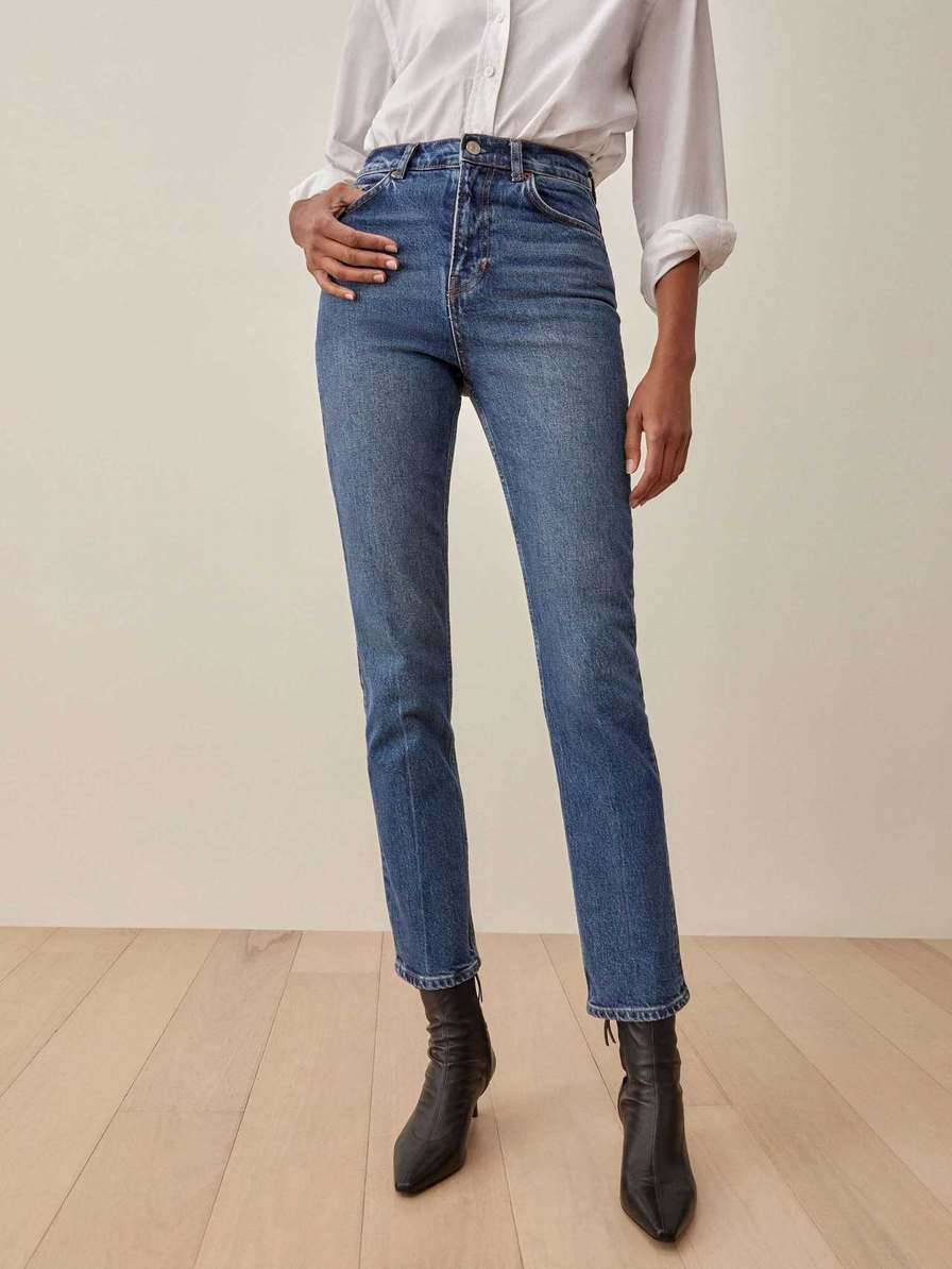 Women's Reformation Liza Ultra High Rise Straight Jeans Blue | USA-847260