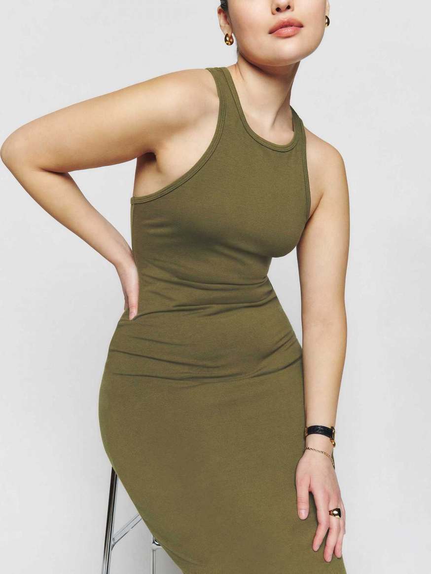 Women's Reformation Luana Knit Dress Dark Olive | USA-124765