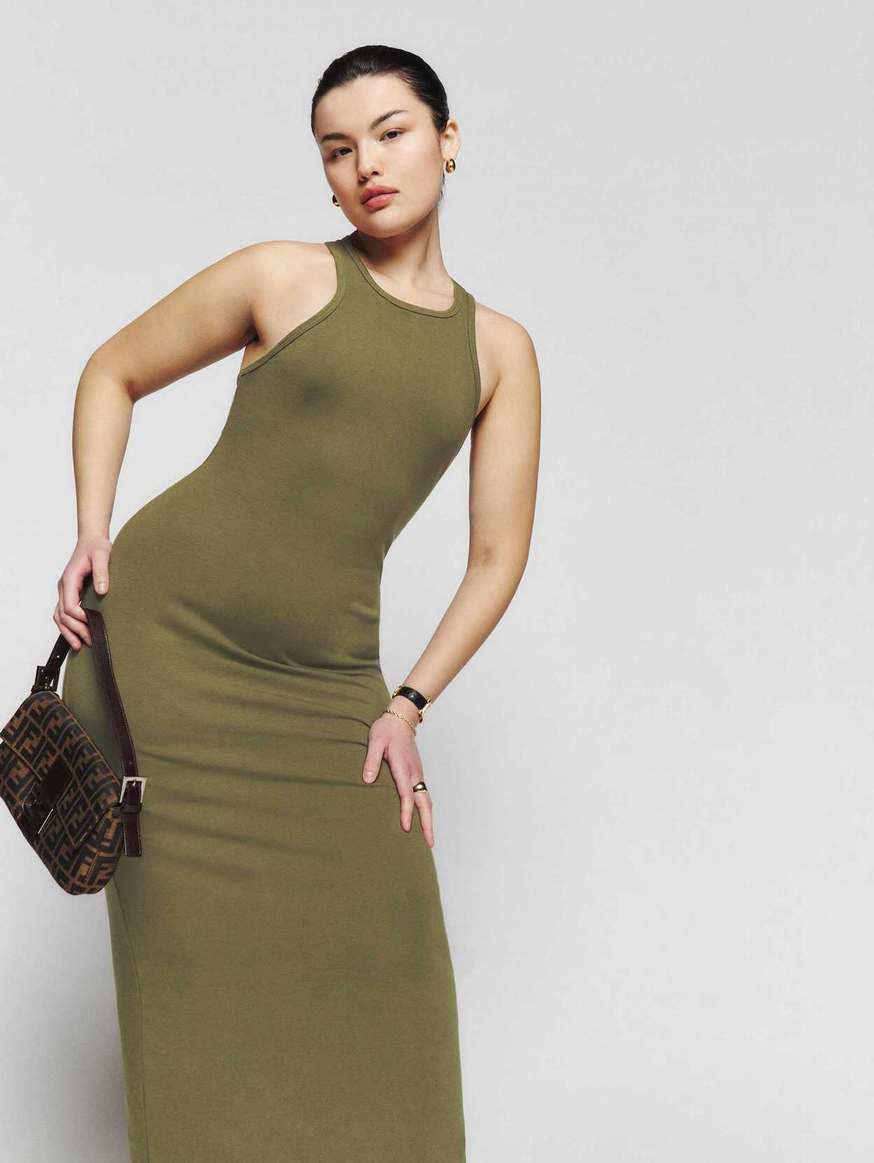 Women's Reformation Luana Knit Dress Dark Olive | USA-124765