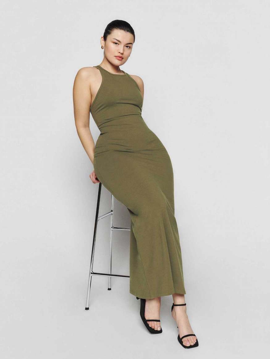 Women's Reformation Luana Knit Dress Dark Olive | USA-124765