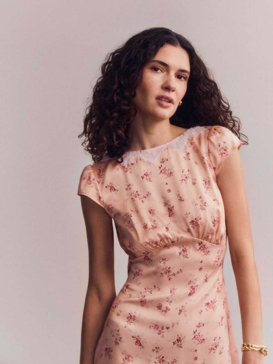 Women's Reformation Lucas Silk Dress Rose | USA-561720