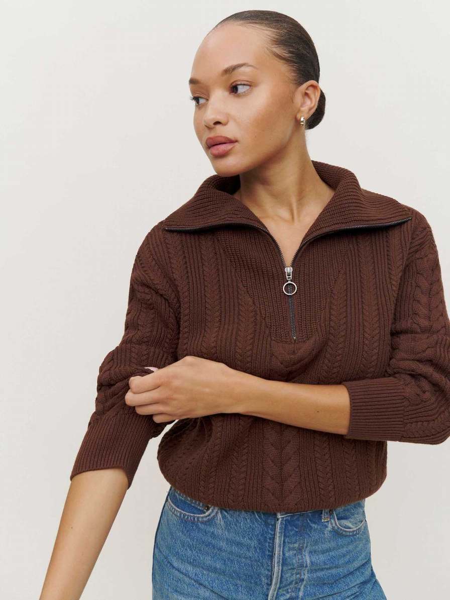 Women's Reformation Lucca Cotton Sweater Coffee | USA-814670