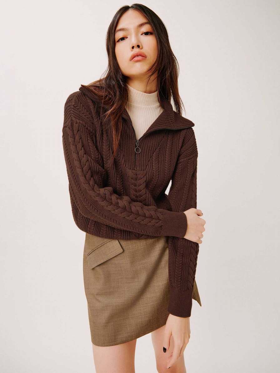 Women's Reformation Lucca Cotton Sweater Coffee | USA-814670