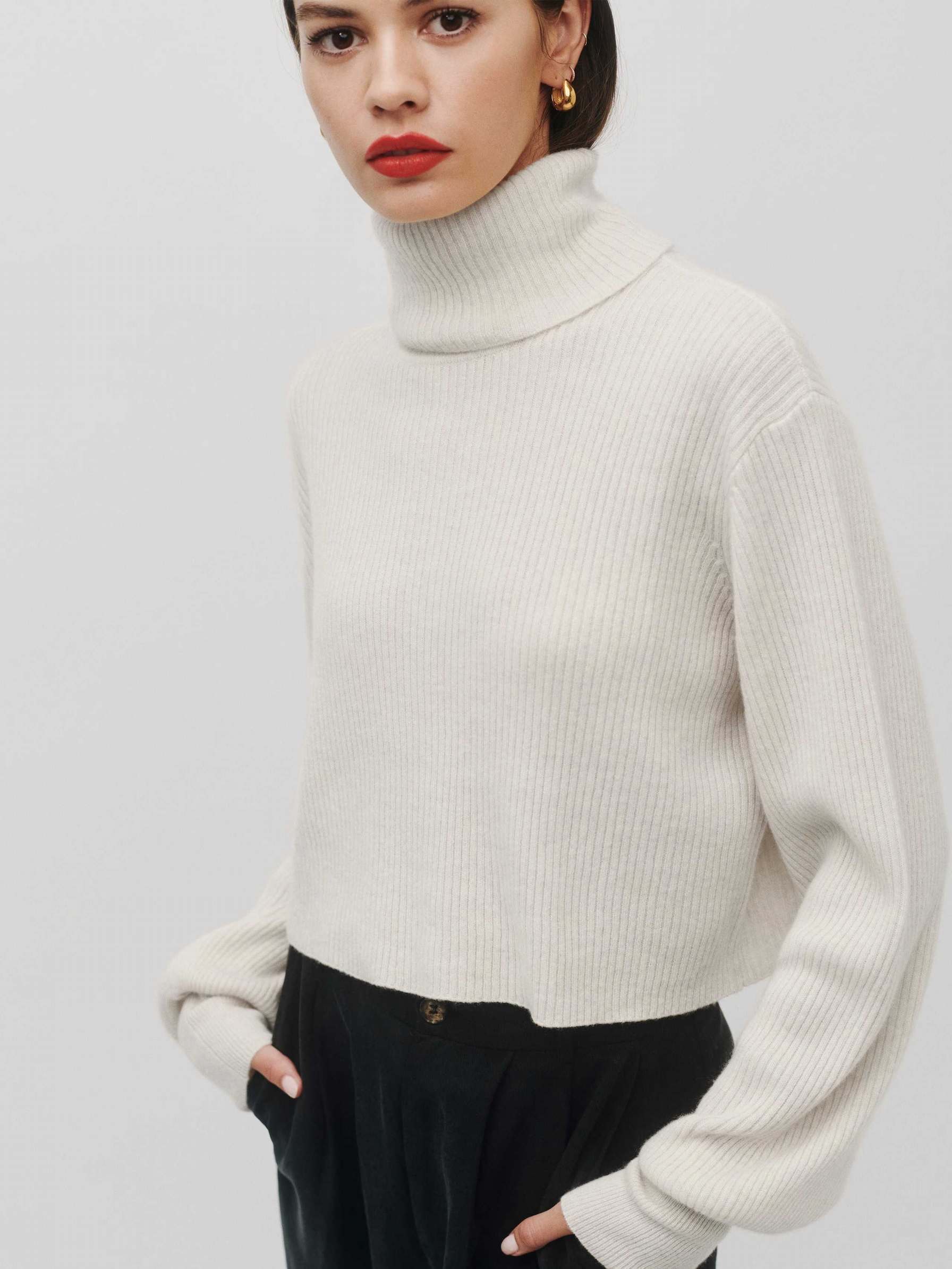 Women's Reformation Luisa Cropped Cashmere Sweater White | USA-872431