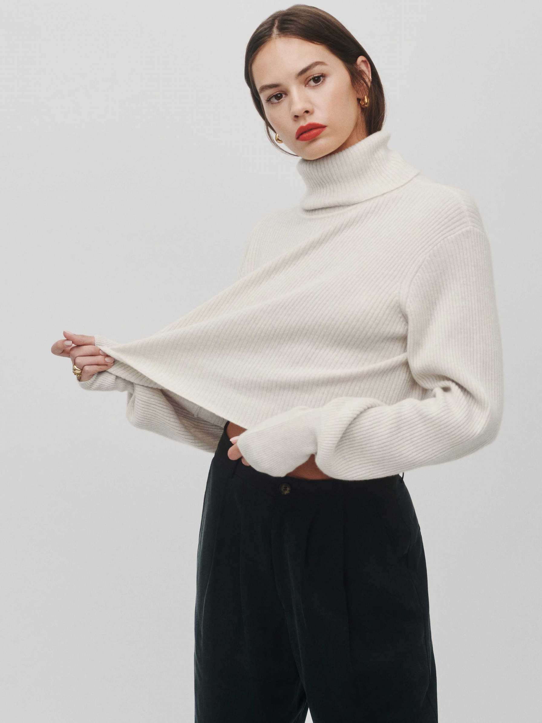 Women's Reformation Luisa Cropped Cashmere Sweater White | USA-872431