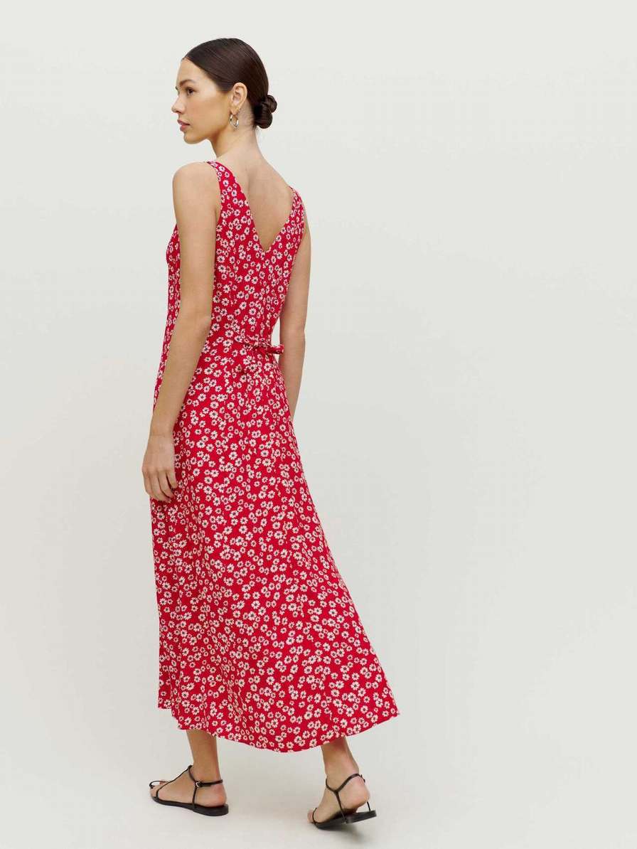 Women's Reformation Luke Dress Red / Flower | USA-230478