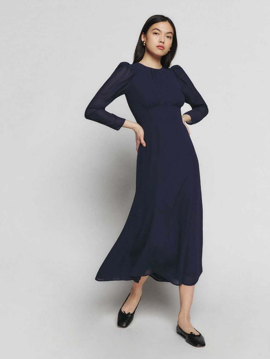 Women's Reformation Lysander Dress Navy | USA-415063