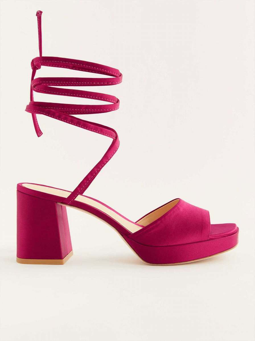 Women's Reformation Magda Ankle Tie Platform Sandals Fuchsia | USA-685013