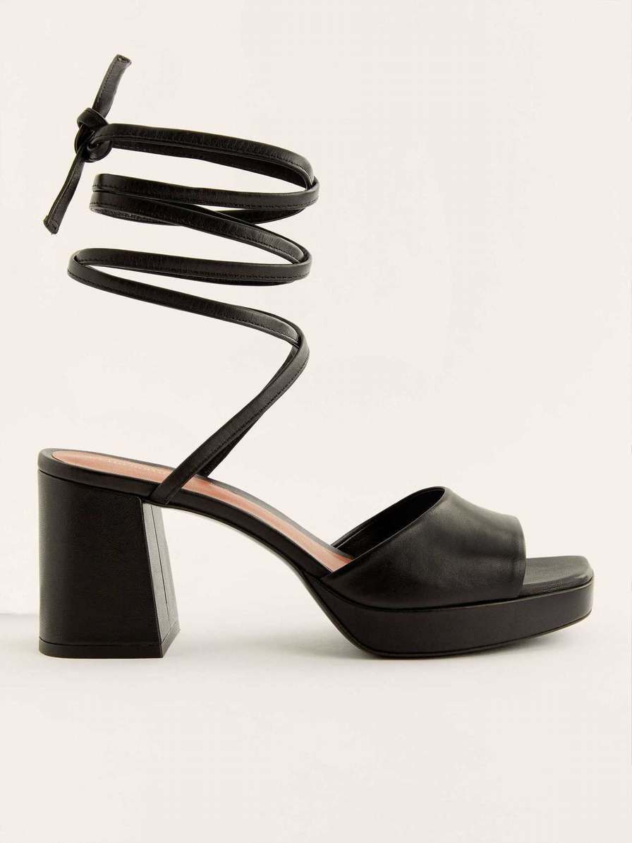 Women's Reformation Magda Ankle Tie Platform Sandals Black | USA-847652