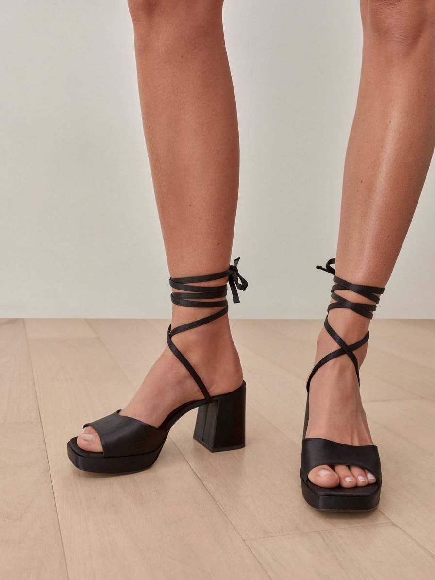 Women's Reformation Magda Ankle Tie Platform Sandals Black | USA-873510