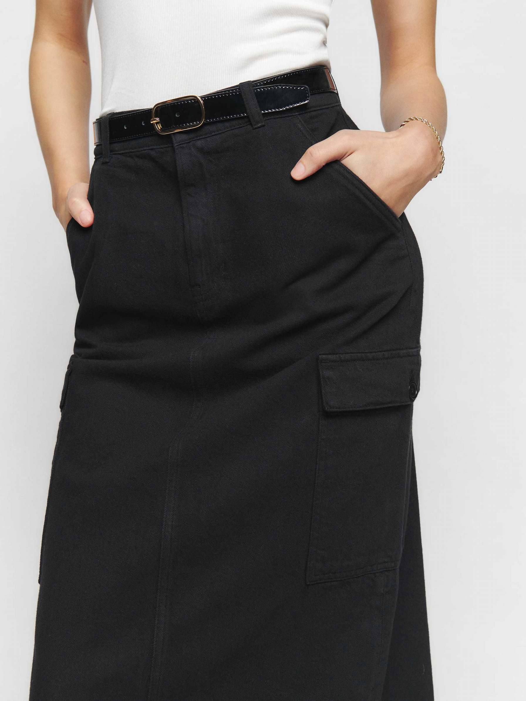 Women's Reformation Maggi Cargo Midi Skirts Black | USA-817350