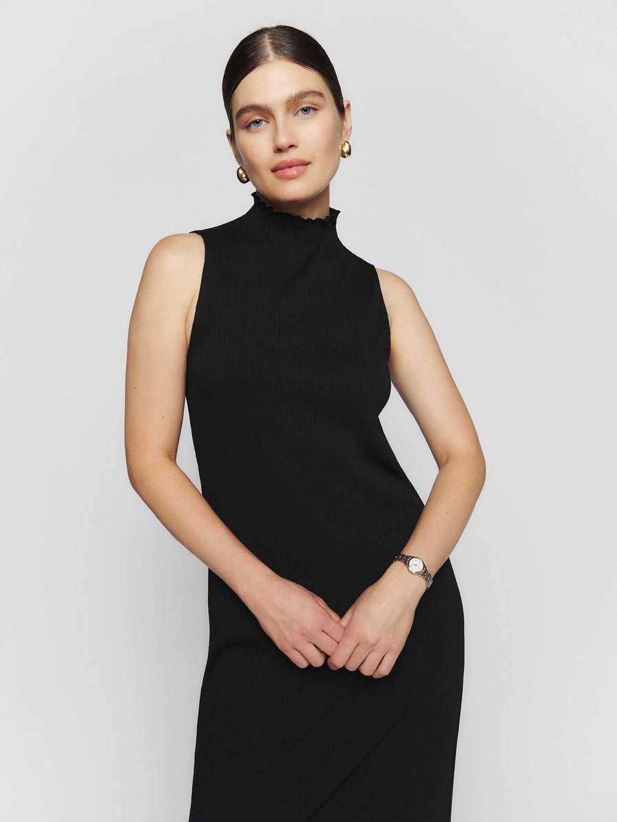 Women's Reformation Marbella Knit Dress Black | USA-173506