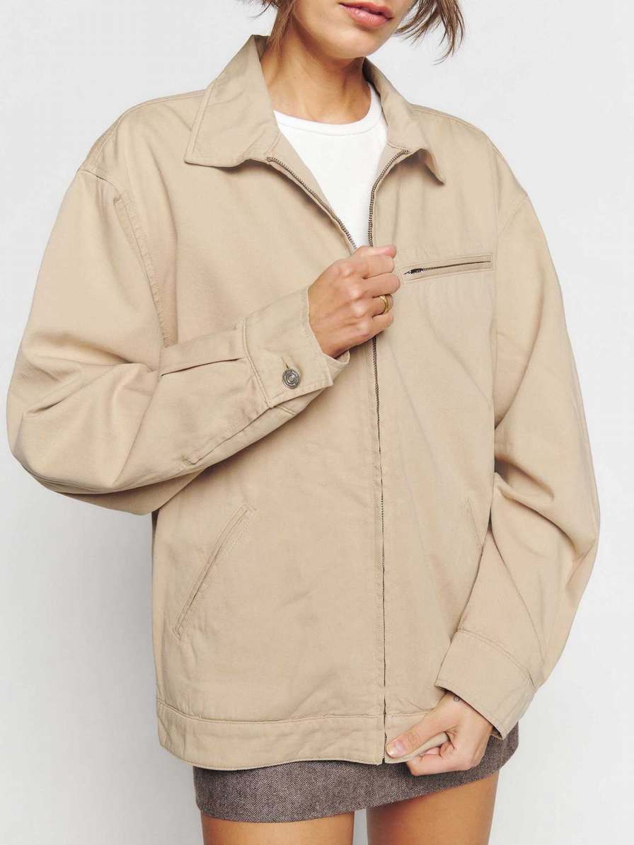 Women's Reformation Marco Bomber Jackets Beige | USA-534076