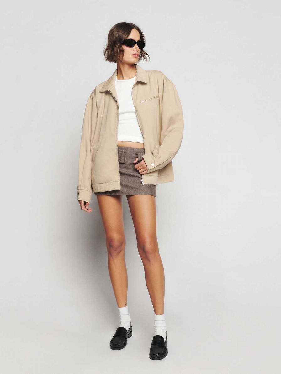 Women's Reformation Marco Bomber Jackets Beige | USA-534076