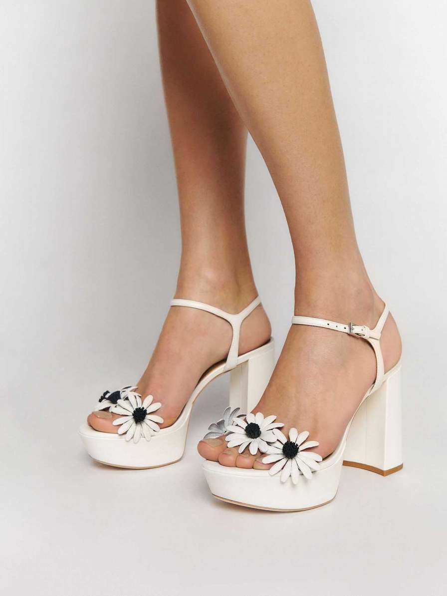 Women's Reformation Margarite Floral Platform Sandals White | USA-210876