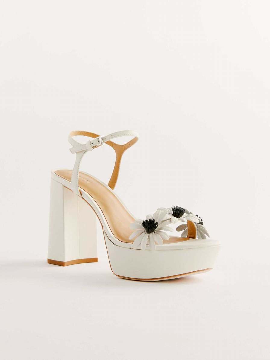 Women's Reformation Margarite Floral Platform Sandals White | USA-210876