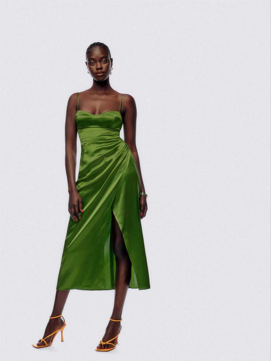 Women's Reformation Marguerite Silk Dress Green | USA-5760328