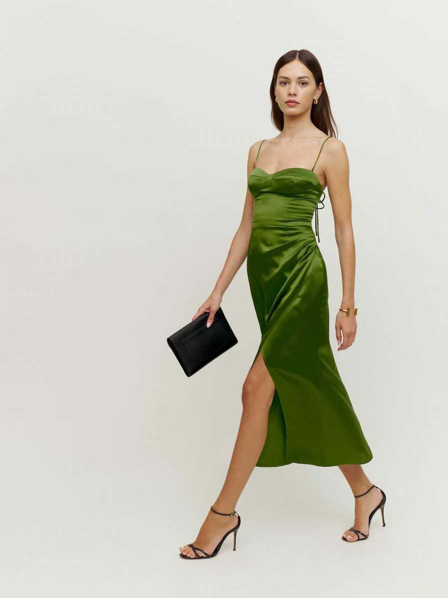 Women's Reformation Marguerite Silk Dress Green | USA-5760328