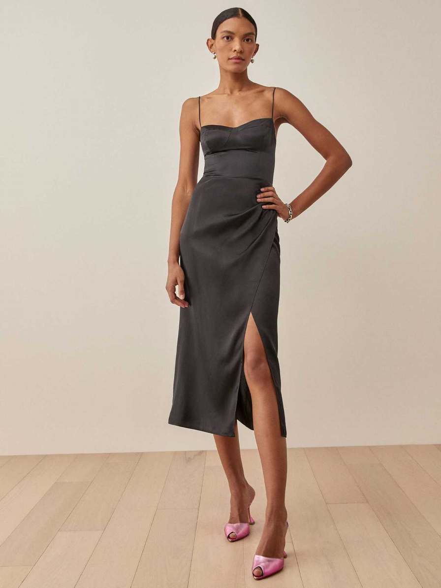 Women's Reformation Marguerite Silk Dress Black | USA-843275