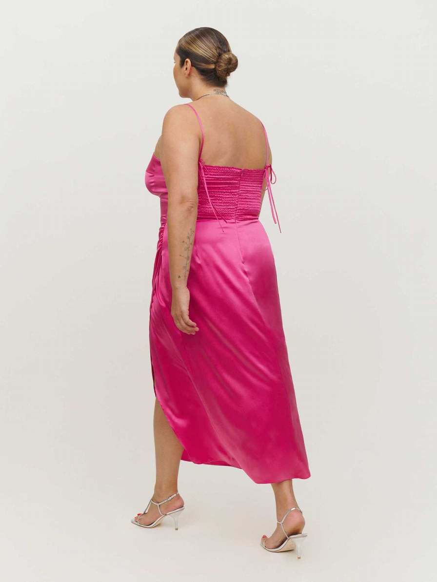 Women's Reformation Marguerite Silk Es Dress Fuchsia | USA-648705