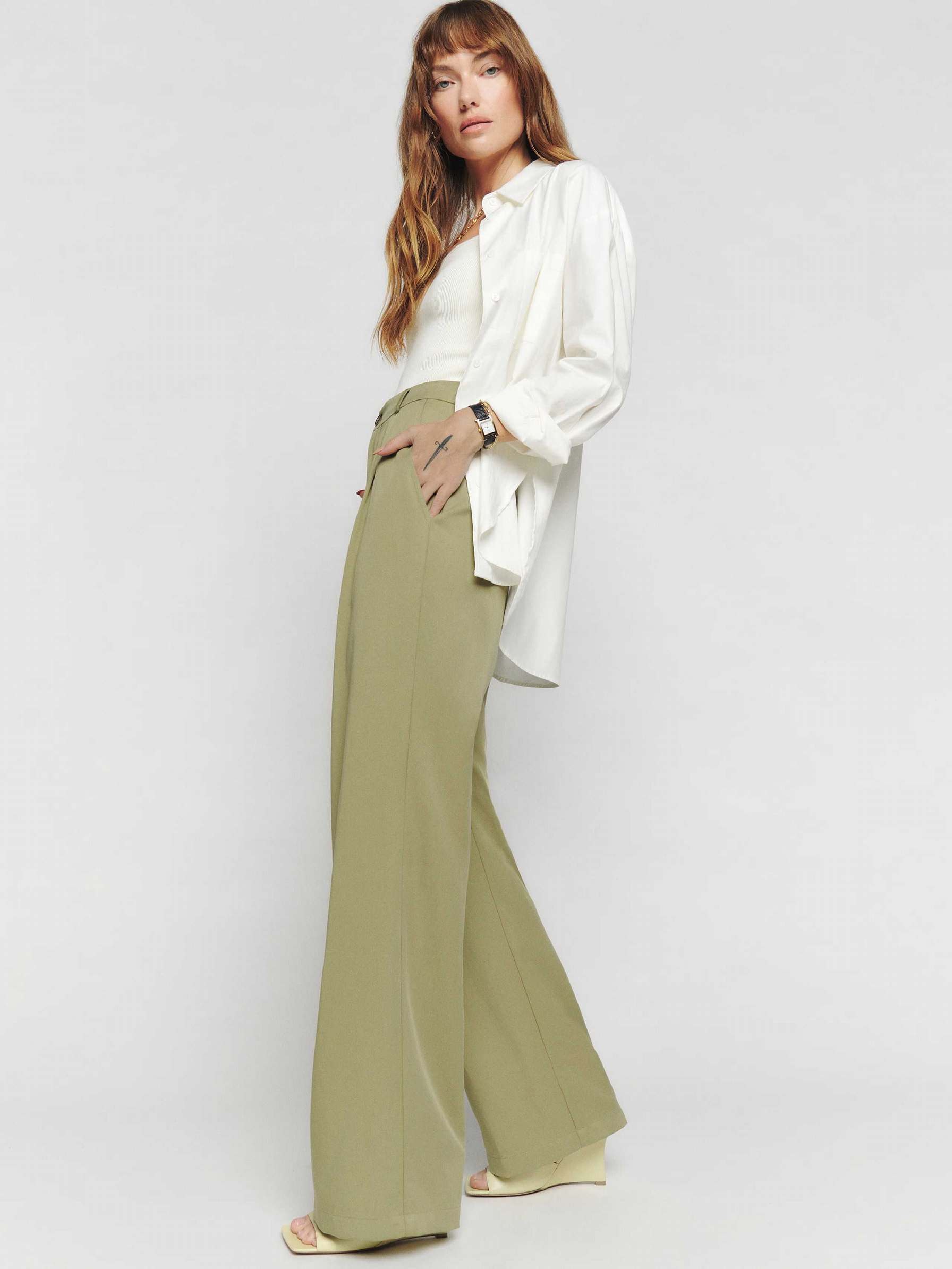 Women's Reformation Mason Pants Olive | USA-603857