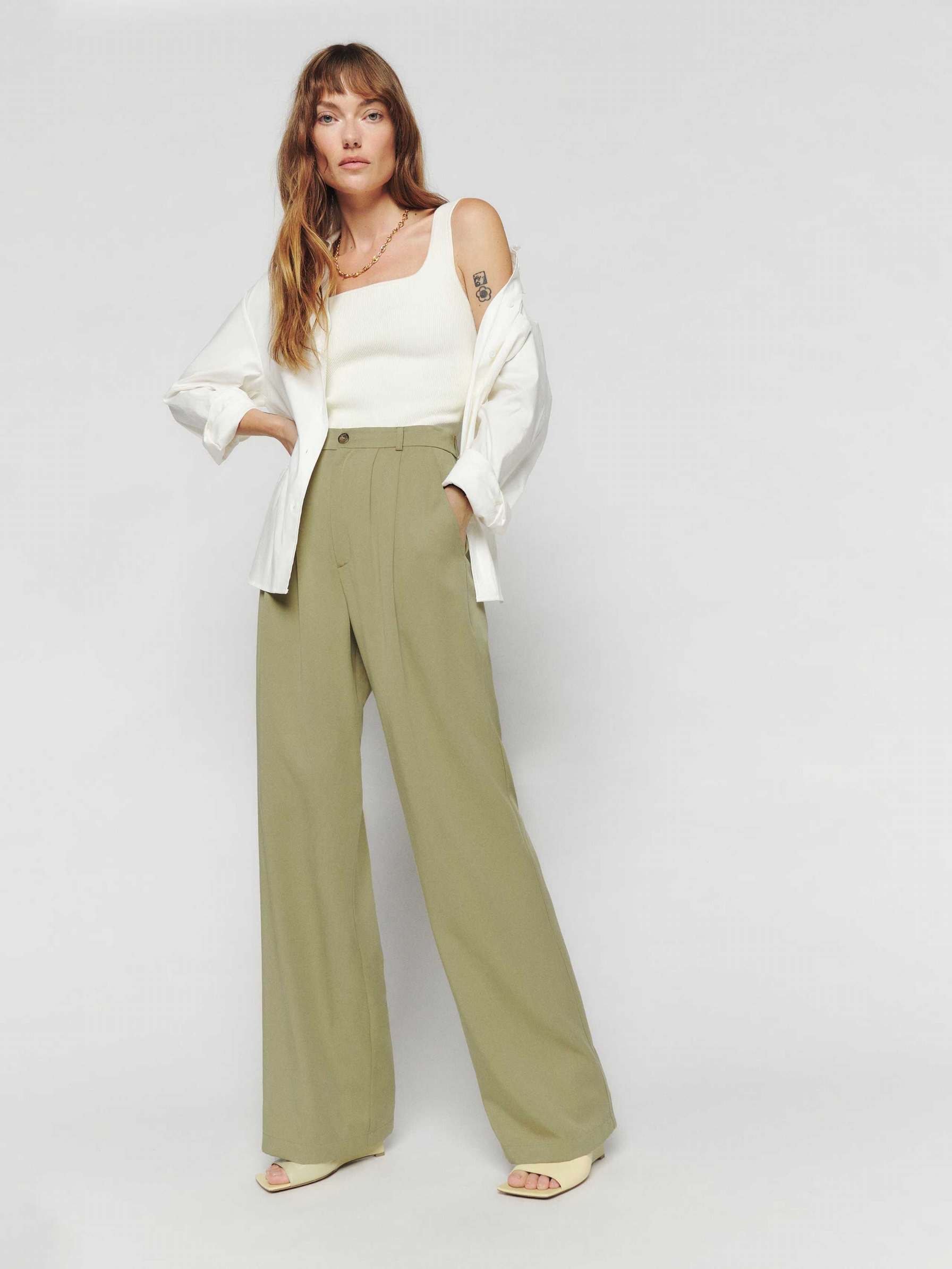 Women's Reformation Mason Pants Olive | USA-603857