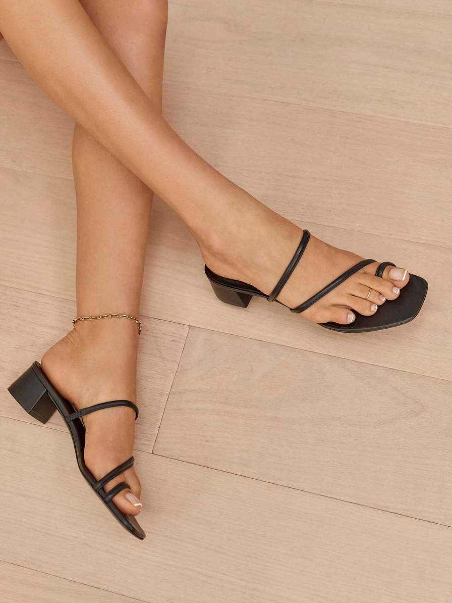 Women's Reformation Meena Toe Ring Block Sandals Black | USA-4586310