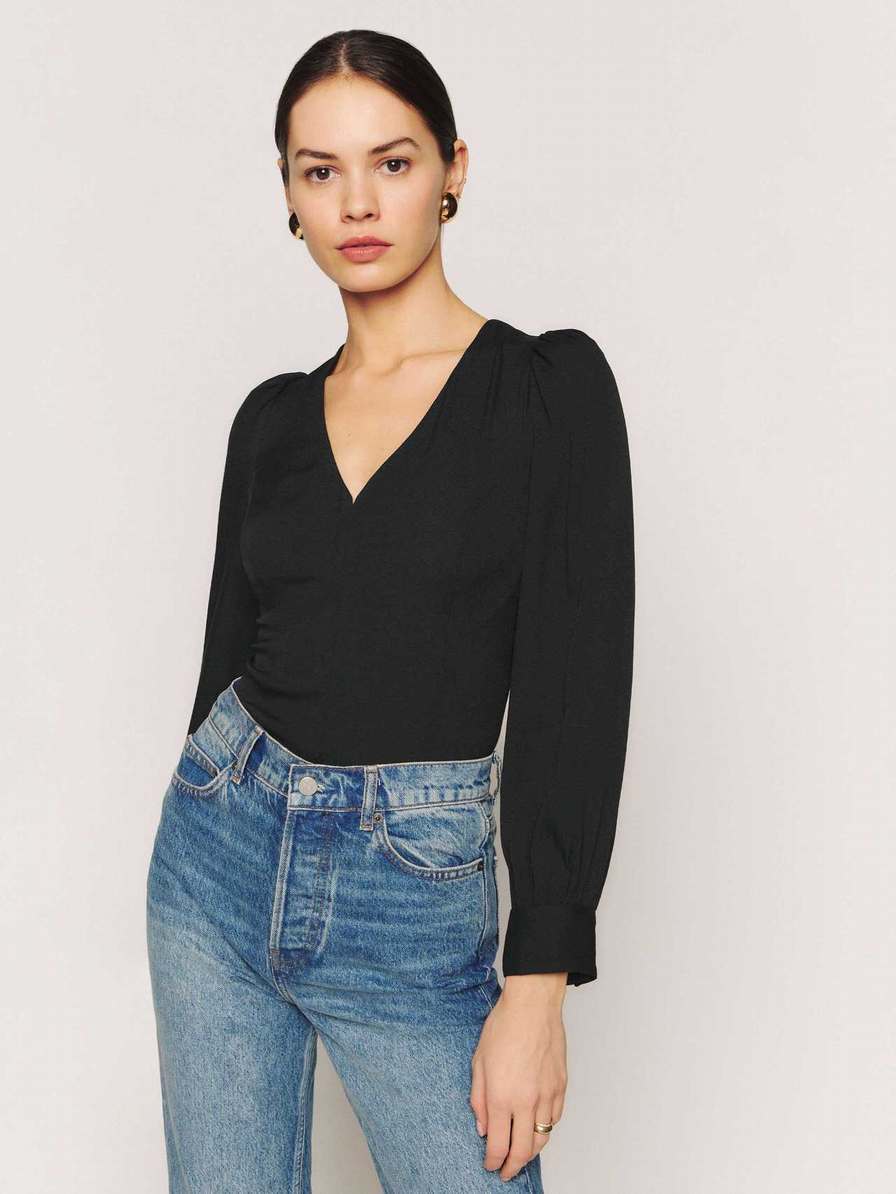 Women's Reformation Melody Tops Black | USA-360725