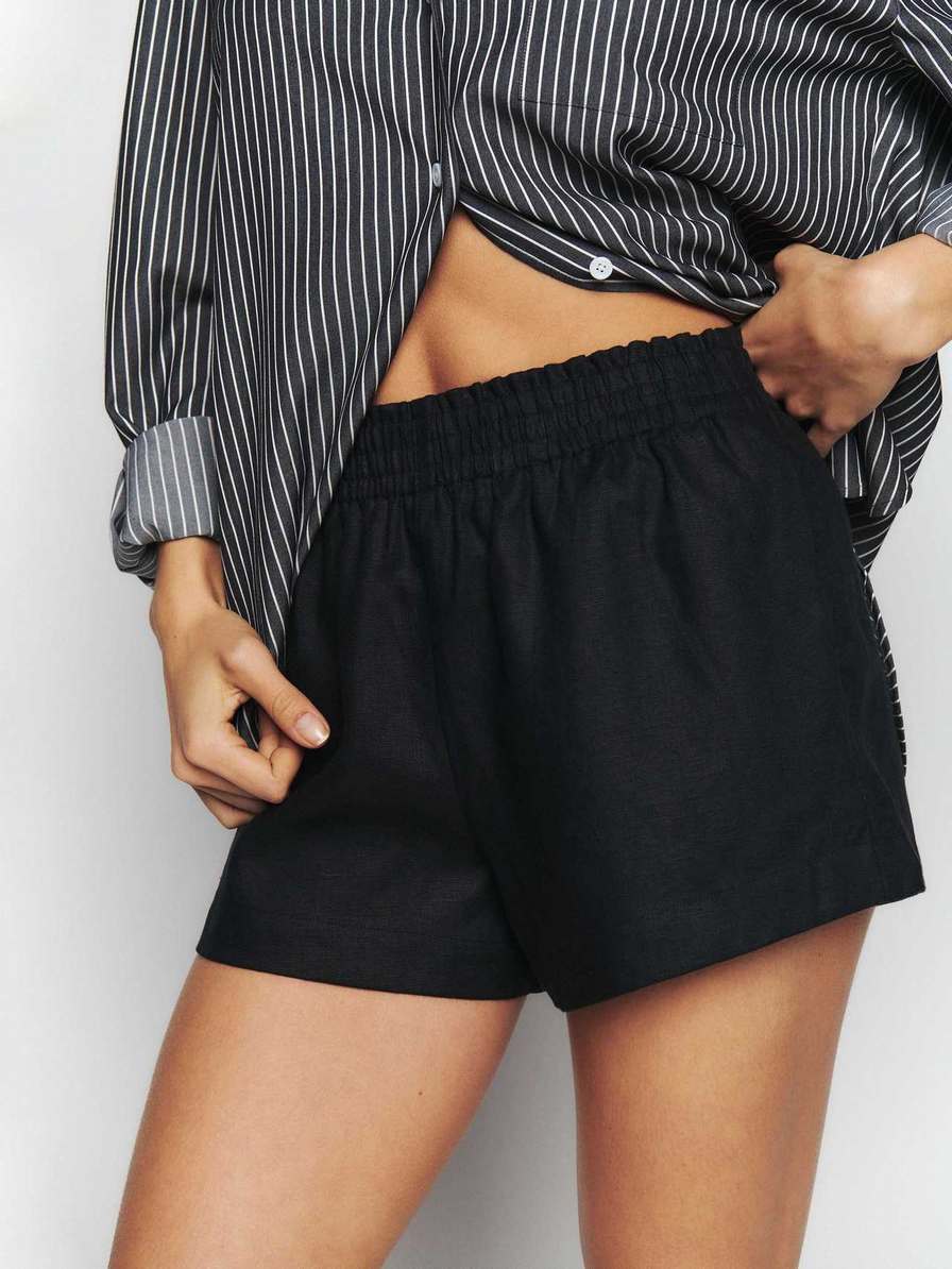 Women\'s Reformation Mila Linen Shorts Black | USA-716243