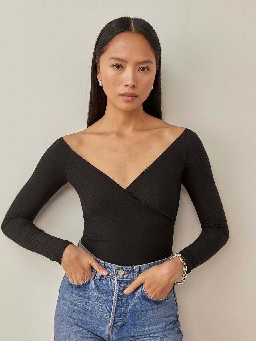 Women's Reformation Minnie Knit Tops Black | USA-7206834