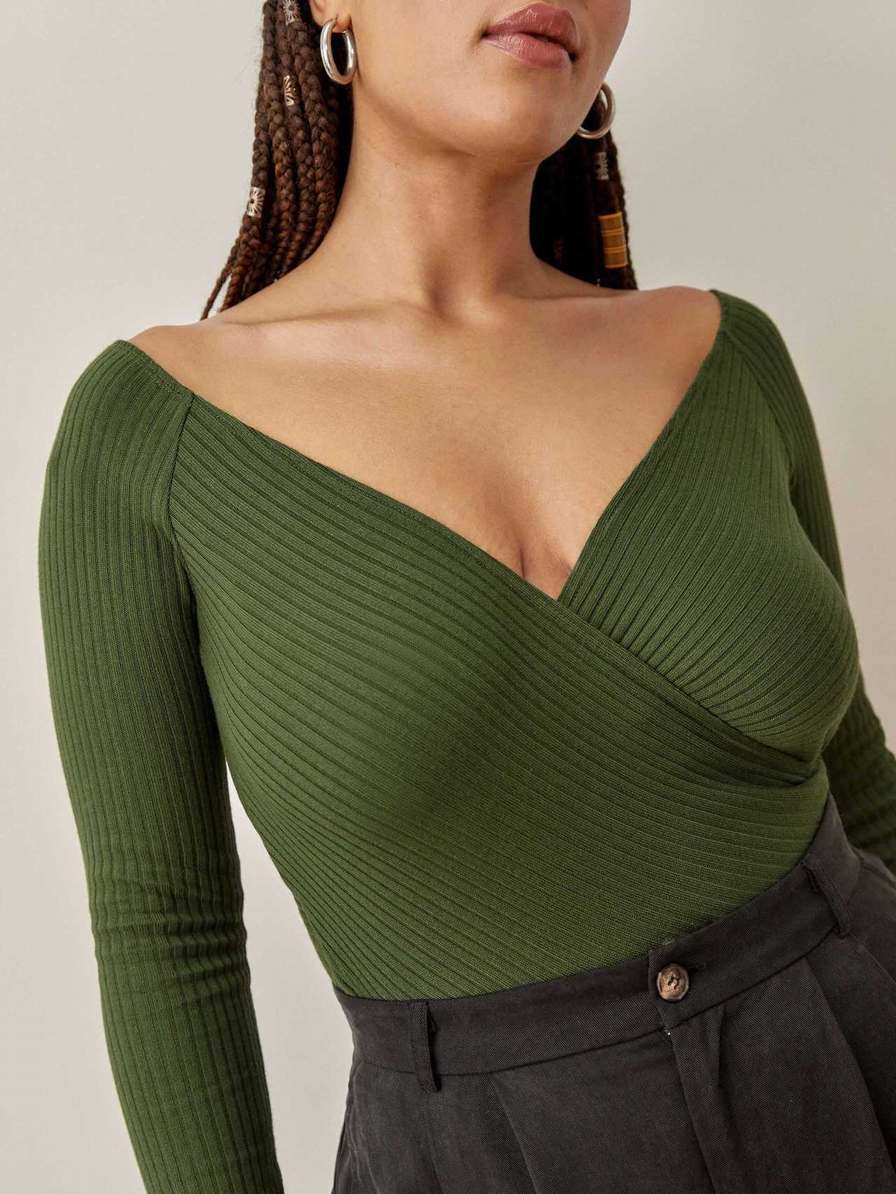 Women's Reformation Minnie Knit Tops Dark Green | USA-145682