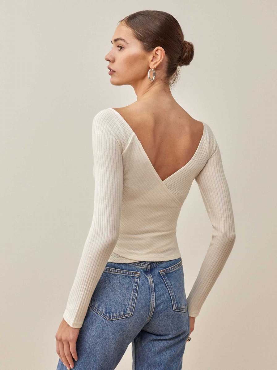 Women's Reformation Minnie Knit Tops White | USA-246357