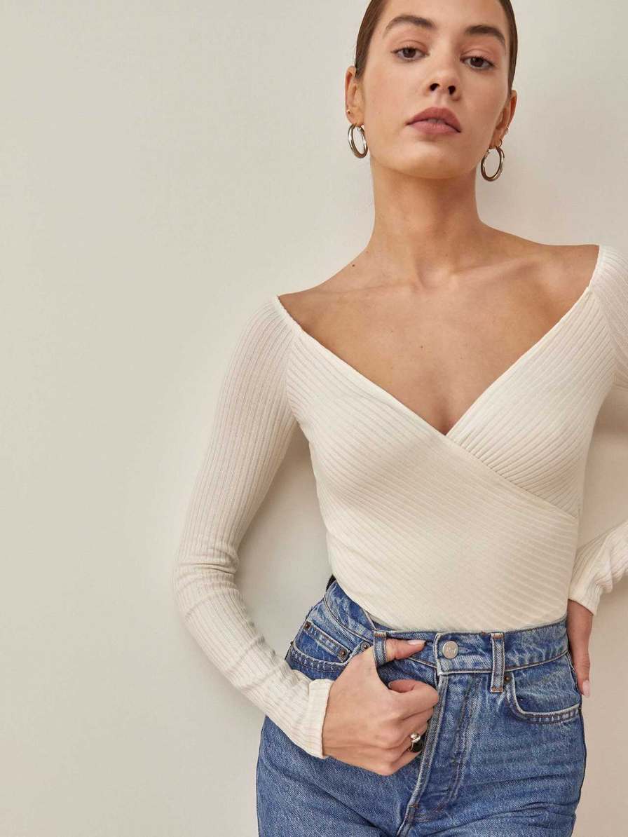 Women's Reformation Minnie Knit Tops White | USA-246357