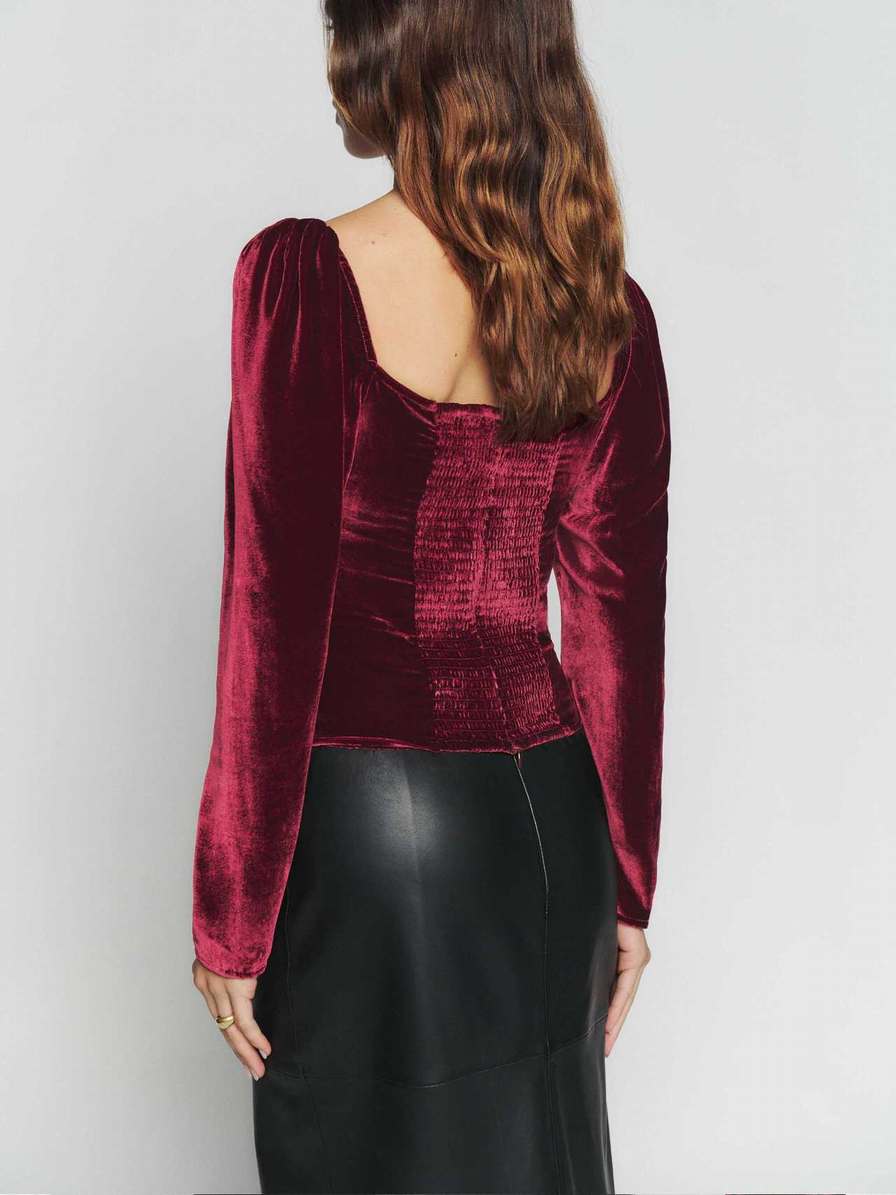 Women's Reformation Monroe Velvet Tops Burgundy | USA-284617