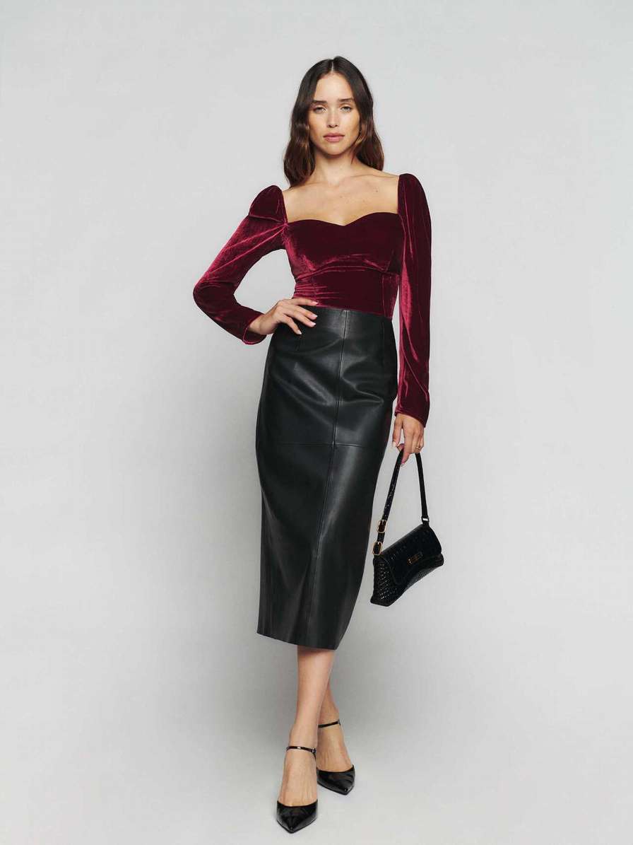 Women's Reformation Monroe Velvet Tops Burgundy | USA-284617