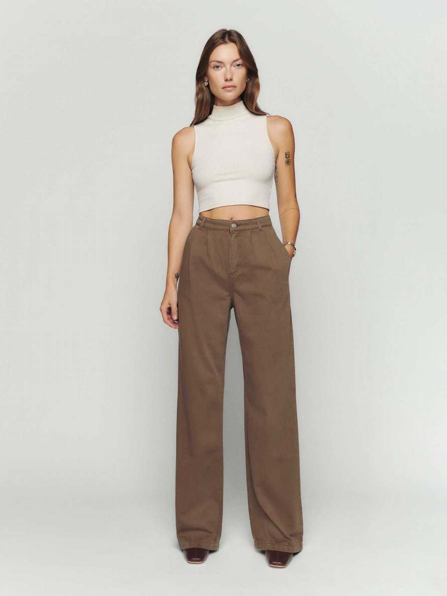 Women's Reformation Montauk Pants Khaki | USA-175024