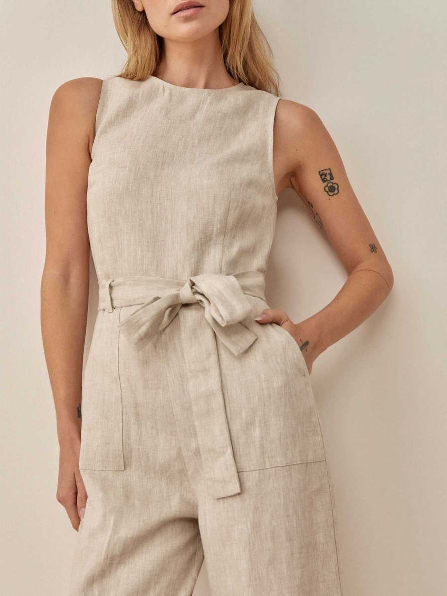 Women's Reformation Naomi Linen Jumpsuit Beige | USA-065731