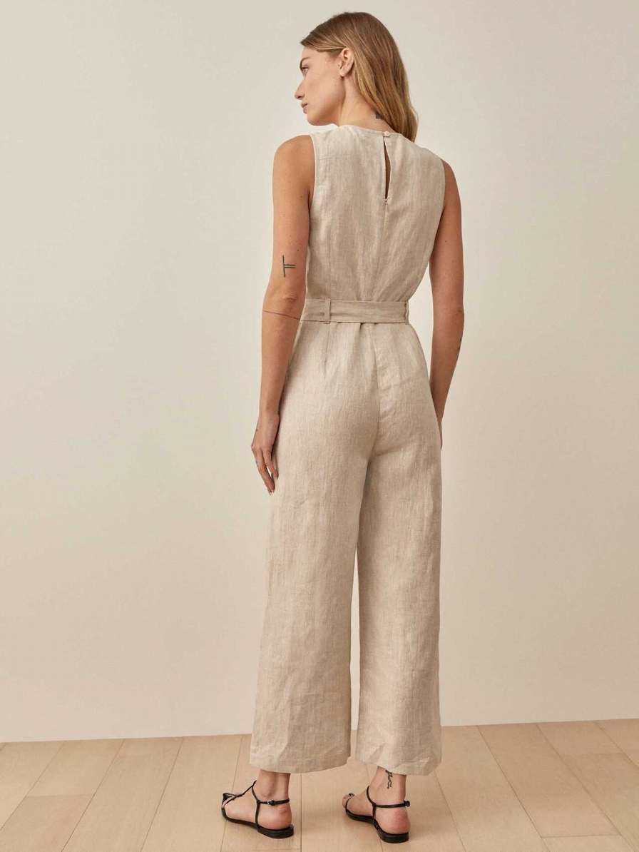 Women's Reformation Naomi Linen Jumpsuit Beige | USA-065731