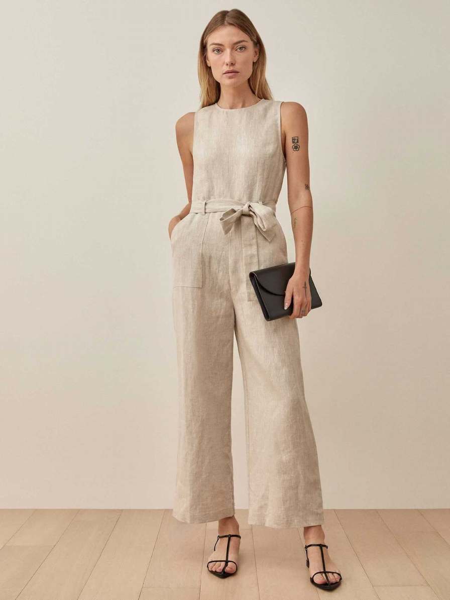 Women's Reformation Naomi Linen Jumpsuit Beige | USA-065731