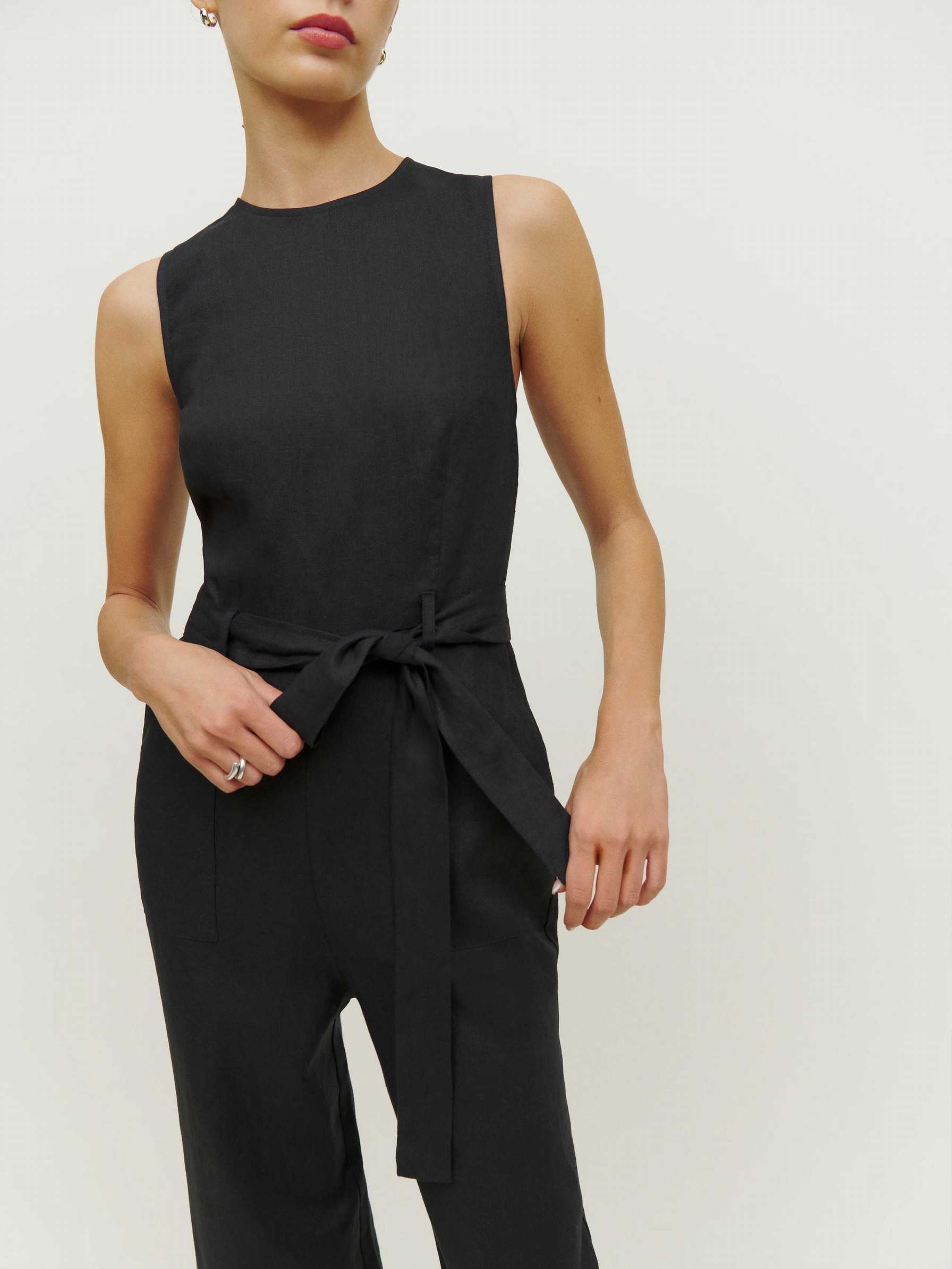 Women's Reformation Naomi Linen Jumpsuit Black | USA-465310