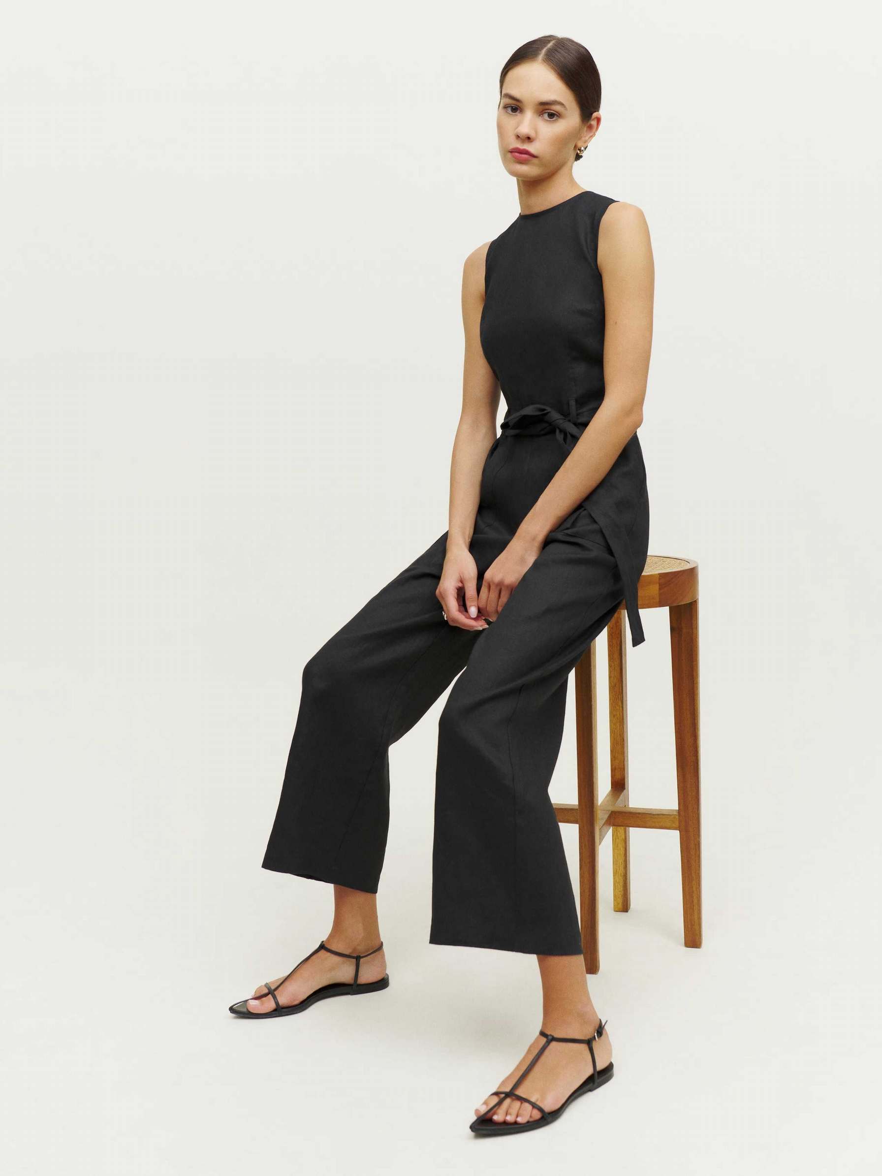 Women's Reformation Naomi Linen Jumpsuit Black | USA-465310