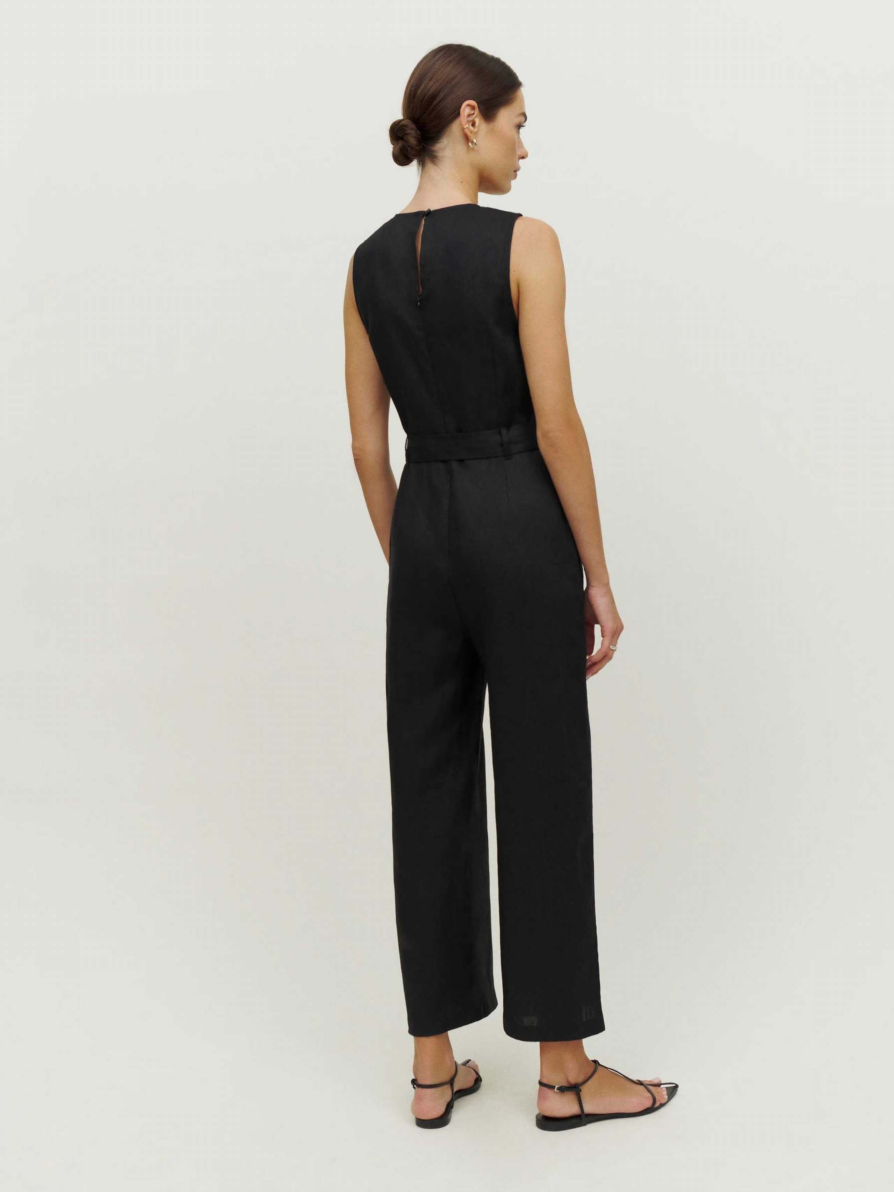 Women's Reformation Naomi Linen Jumpsuit Black | USA-465310