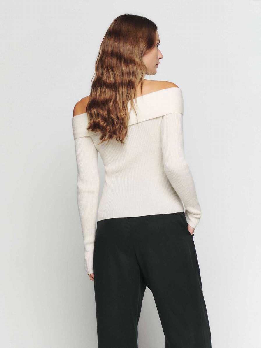 Women's Reformation Natalia Cashmere Sweater White | USA-7536041